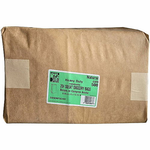 AJM #20 Squat Heavy-Duty Kraft Paper Grocery Bags (SQ50NP5CHDES)