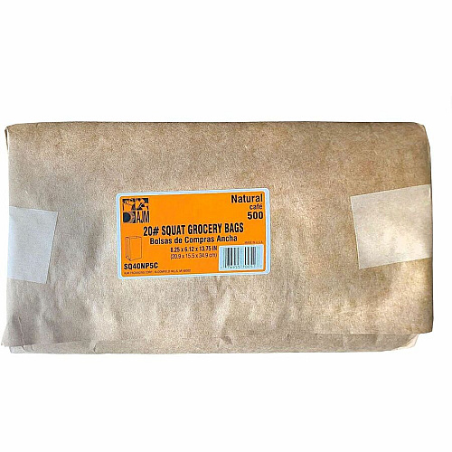 AJM #20 Squat Kraft Paper Grocery Bags (SQ40NP5CES)
