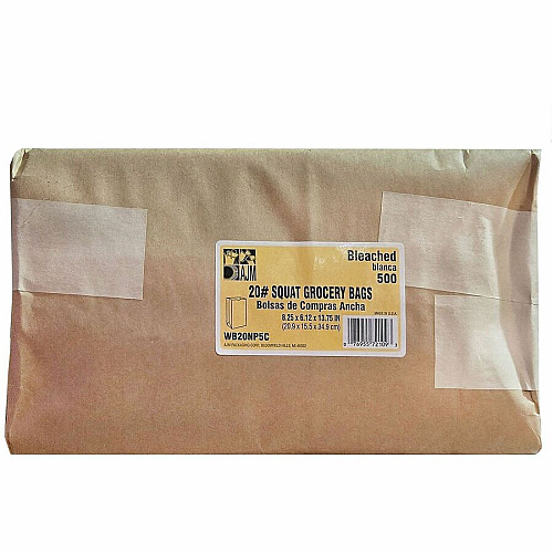 AJM #20 Squat White Paper Grocery Bags (WB20NP5CES)