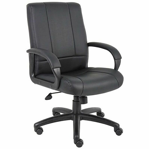 Boss Caressoftplus Vinyl Executive Mid Back Chair Mid Back - 5-star Base - Black - Fabric - Armrest - 1 Each (7906)
