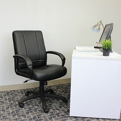 Boss Caressoftplus Vinyl Executive Mid Back Chair Mid Back - 5-star Base - Black - Fabric - Armrest - 1 Each (7906)
