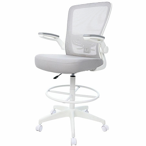 Boss Mesh Flip-Arm Stool Gray Seat Color - Fabric, Foam Seat Material - Gray Back Color - Mesh Back Material - White Frame Color - 5-star Base - Gray - Mesh, Fabric, Chrome - Armrest - 1 Each (16366WTGY)