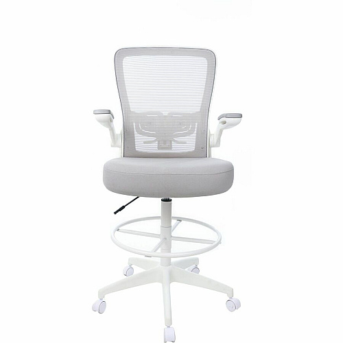 Boss Mesh Flip-Arm Stool Gray Seat Color - Fabric, Foam Seat Material - Gray Back Color - Mesh Back Material - White Frame Color - 5-star Base - Gray - Mesh, Fabric, Chrome - Armrest - 1 Each (16366WTGY)