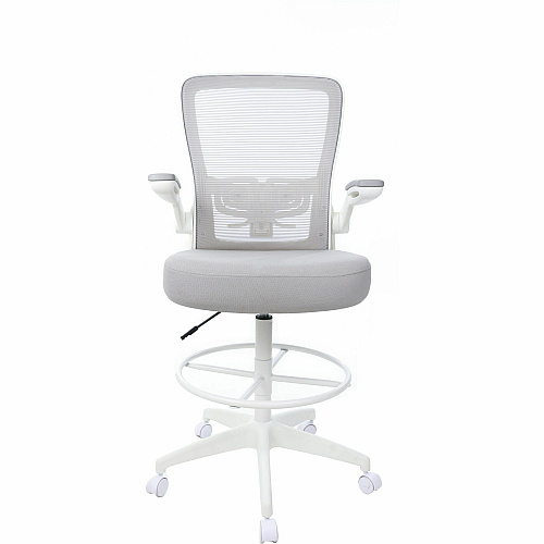 Boss Mesh Flip-Arm Stool Gray Seat Color - Fabric, Foam Seat Material - Gray Back Color - Mesh Back Material - White Frame Color - 5-star Base - Gray - Mesh, Fabric, Chrome - Armrest - 1 Each (16366WTGY)