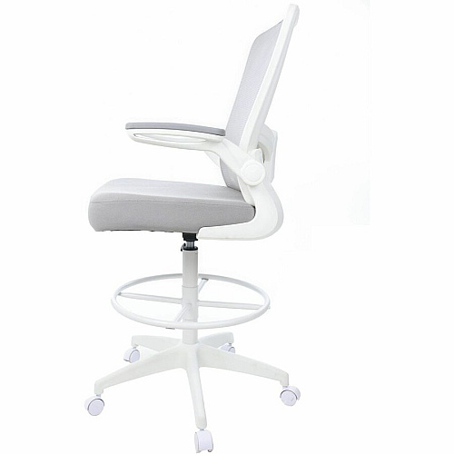 Boss Mesh Flip-Arm Stool Gray Seat Color - Fabric, Foam Seat Material - Gray Back Color - Mesh Back Material - White Frame Color - 5-star Base - Gray - Mesh, Fabric, Chrome - Armrest - 1 Each (16366WTGY)