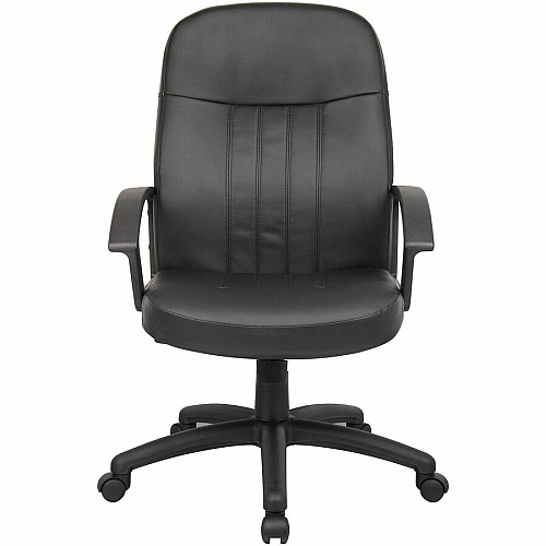 Boss Executive Leather Budget Chair 5-star Base - Black - Leather, Polyurethane, Fabric - Armrest - 1 Each (8106)