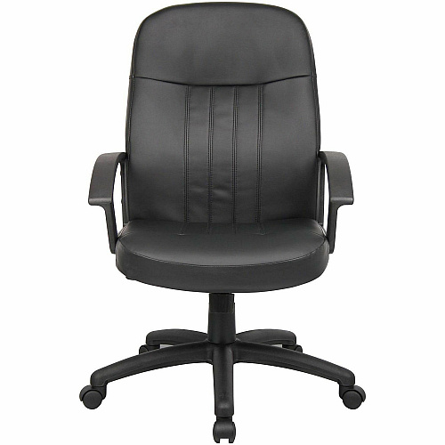 Boss Executive Leather Budget Chair 5-star Base - Black - Leather, Polyurethane, Fabric - Armrest - 1 Each (8106)