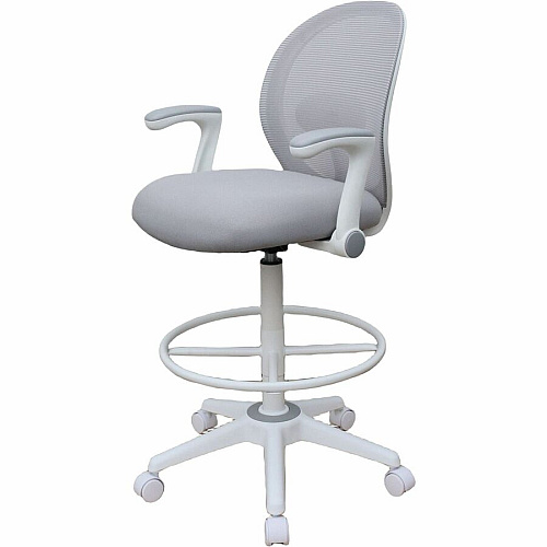 Boss Mesh Flip-Arm Stool Gray Seat Color - Foam, Fabric Seat Material - Gray Back Color - Mesh Back Material - White Frame Color - 5-star Base - Gray - Mesh, Fabric - Armrest - 1 Each (1676WTGY)