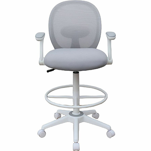 Boss Mesh Flip-Arm Stool Gray Seat Color - Foam, Fabric Seat Material - Gray Back Color - Mesh Back Material - White Frame Color - 5-star Base - Gray - Mesh, Fabric - Armrest - 1 Each (1676WTGY)