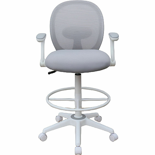 Boss Mesh Flip-Arm Stool Gray Seat Color - Foam, Fabric Seat Material - Gray Back Color - Mesh Back Material - White Frame Color - 5-star Base - Gray - Mesh, Fabric - Armrest - 1 Each (1676WTGY)