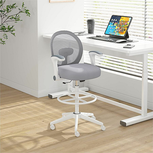 Boss Mesh Flip-Arm Stool Gray Seat Color - Foam, Fabric Seat Material - Gray Back Color - Mesh Back Material - White Frame Color - 5-star Base - Gray - Mesh, Fabric - Armrest - 1 Each (1676WTGY)