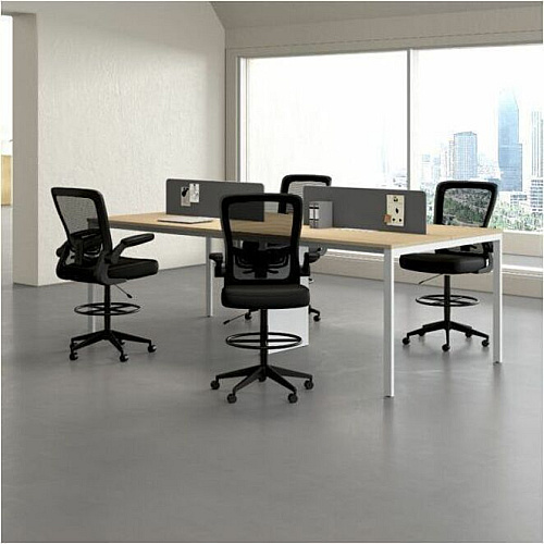 Boss Mesh Flip-Arm Stool Black Seat Color - Fabric, Foam Seat Material - Black Back Color - Mesh Back Material - Black Frame Color - 5-star Base - Black - Mesh, Fabric, Chrome - Armrest - 1 Each (16366BKBK)