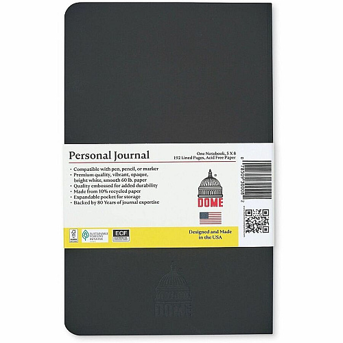 Dome Personal Journal - 5 x 8 Inch Softcover Black Lined Journal Notebook (30008)