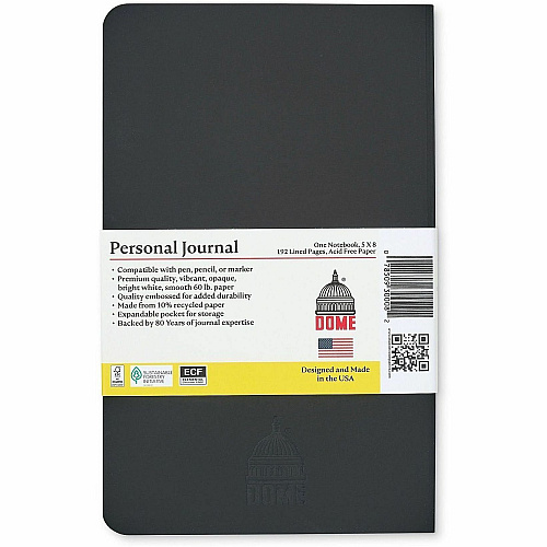 Dome Personal Journal - 5 x 8 Inch Softcover Black Lined Journal Notebook (30008)