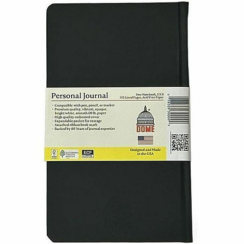 Dome Personal Journal - 5 x 8 Inch Hardcover Black Lined Journal Notebook (30009)