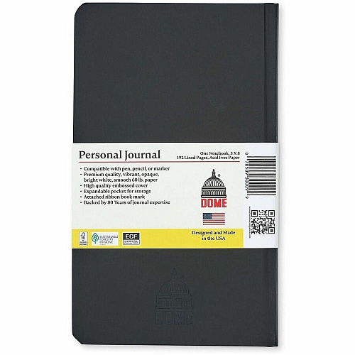 Dome Personal Journal - 5 x 8 Inch Hardcover Black Lined Journal Notebook (30009)