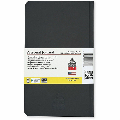 Dome Personal Journal - 5 x 8 Inch Hardcover Black Lined Journal Notebook (30009)