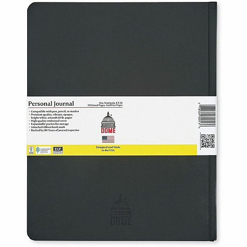 Dome Personal Journal - 8 x 10 Inch Hardcover Black Lined Journal Notebook (30013)