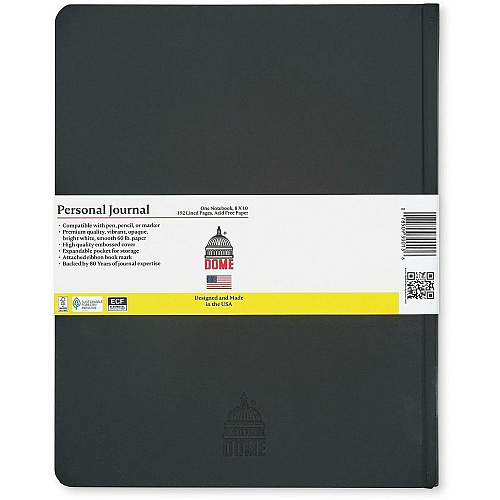 Dome Personal Journal - 8 x 10 Inch Hardcover Black Lined Journal Notebook (30013)