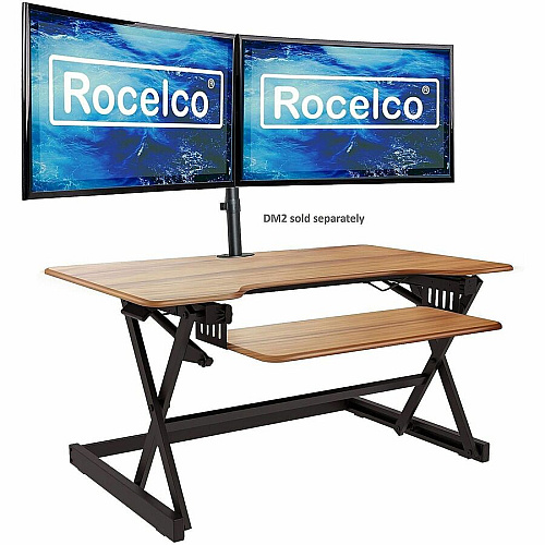 Rocelco R DADTR-40 Height-Adjustable Sit-to-Standing Desk Riser 40 lb Load Capacity - 40" Width - Desktop - Brown - For Multipurpose - Adjustable Height, Grommet - 1 Each (RDADRT40DM2)