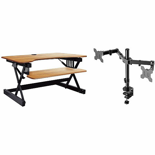 Rocelco R DADTR-40 Height-Adjustable Sit-to-Standing Desk Riser 40 lb Load Capacity - 40" Width - Desktop - Brown - For Multipurpose - Adjustable Height, Grommet - 1 Each (RDADRT40DM2)