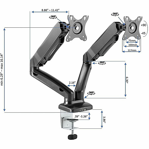 Rocelco R EDRB-46-MA2 Electric Desk Riser Bundle