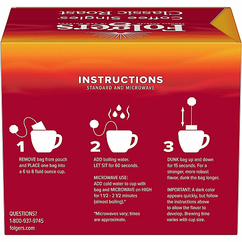Folgers&reg; Bag, Instant, Packet Singles Medium-Roast Coffee Bags (81121)