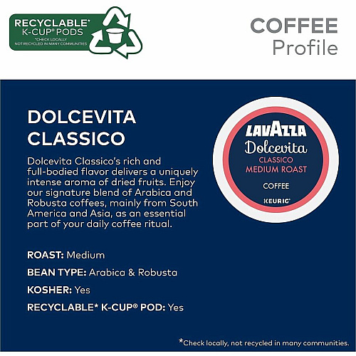 Lavazza K-Cup, Pod, Ground Dolcevita Classico K-Cup Coffee Pods (0433)