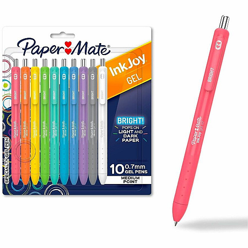 Paper Mate InkJoy Gel Pens 0.7 mm Pen Point - Retractable - Assorted Ink - Gel-based - Writing, Home, Journaling - 10 / Pack (2226119)