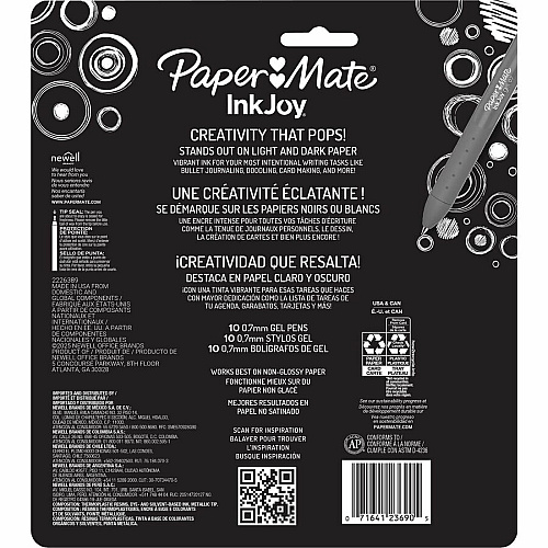 Paper Mate InkJoy Gel Pens 0.7 mm Pen Point - Retractable - Assorted Ink - Gel-based - Writing, Home, Journaling - 10 / Pack (2226119)