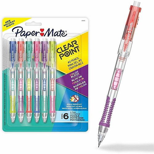 Paper Mate Clearpoint #2 Mechanical Pencils 0.7 mm Lead - HB/#2 - Color Block Barrel - 6 / Pack (2221453)