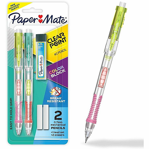 Paper Mate Clearpoint #2 Mechanical Pencils 0.7 mm Graphite Lead - HB/#2 - Color Block 2 Barrel - 2 / Pack (2221452)