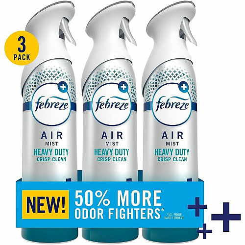 Febreze Heavy-Duty Air Freshener Spray Spray - 8.1 fl oz (0.3 quart) - Crisp Clean - Odor Neutralizer, Heavy Duty, VOC-free - 3/Pack - 4 / Carton (20561)