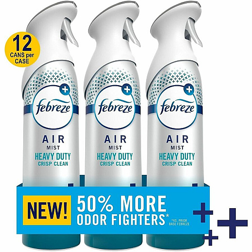 Febreze Heavy-Duty Air Freshener Spray Spray - 8.1 fl oz (0.3 quart) - Crisp Clean - Odor Neutralizer, Heavy Duty, VOC-free - 3/Pack - 4 / Carton (20561)