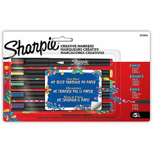 Sharpie Creative Markers Assorted Ink - Water Based, Acrylic Based - Glass, Art, Coloring - 5 / Pack (2212830)