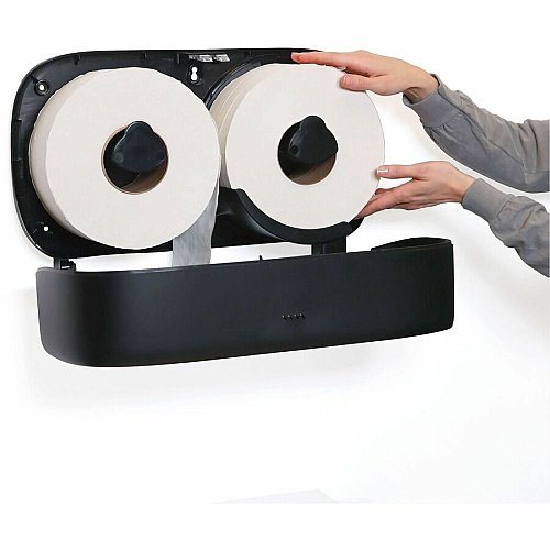 San Jamar Timeless Twin-Roll Bathroom Tissue Dispenser (R4200BK)