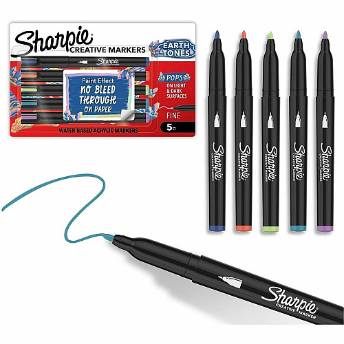 Sharpie Creative Markers Earth Tone Ink - Water Based, Acrylic Based - Glass, Art, Coloring - 5 / Pack (2209909)