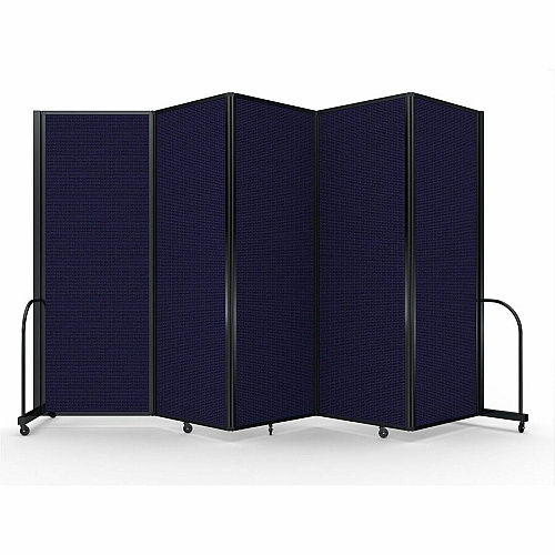 Screenflex Portable Partitions Full Motion Room Dividers 5 Panels - 14.1 ft Width x 90" Height - Steel Frame - Fabric, Polyester - Navy - 1 Each (FSH765BDV)