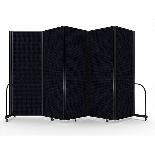 Screenflex Portable Partitions Full Motion Room Dividers 5 Panels - 14.1 ft Width x 90" Height - Steel Frame - Fabric, Polyester - Black - 1 Each (FSH765BDX)