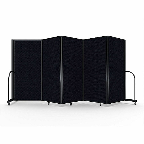 Screenflex Portable Partitions Full Motion Room Dividers 5 Panels - 14.1 ft Width x 72" Height - Steel Frame - Fabric, Polyester - Black - 1 Each (FSH605BDX)