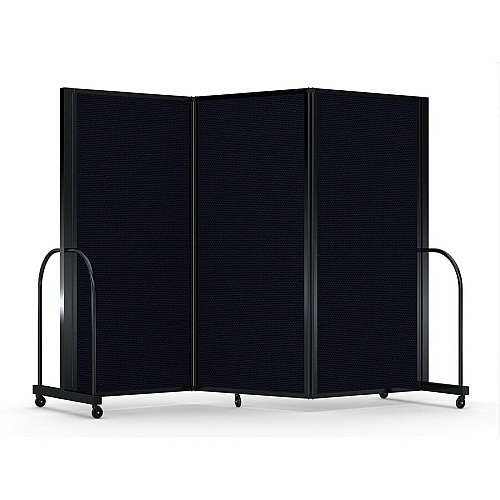 Screenflex Portable Partitions Full Motion Room Dividers 3 Panels - 103" Width x 72" Height - Steel Frame - Fabric, Polyester - Black - 1 Each (FSH603BDX)