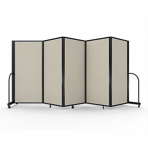 Screenflex Portable Partitions Full Motion Room Dividers 5 Panels - 14.1 ft Width x 72" Height - Steel Frame - Fabric, Polyester - Sand - 1 Each (FSH605BSND)