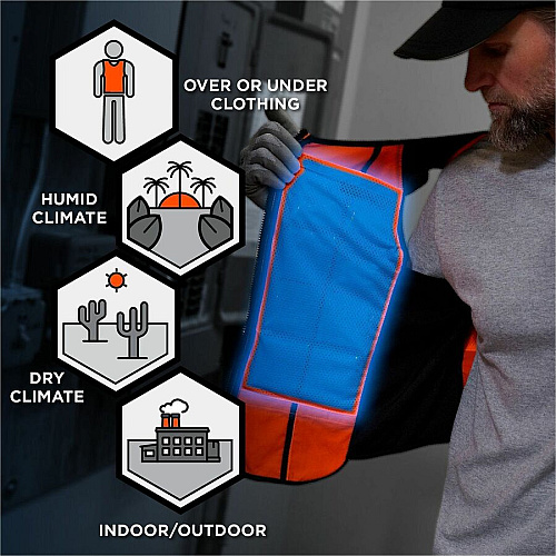 Ergodyne Chill-Its 6260 Cooling Packs Vest Kit Recommended for: Indoor/Outdoor, Industrial, Pulp & Paper, Running, Biking, Yardwork - 2XL/3XL - 34.50" Chest - Heat, Warm Temperature, Heat Stress Protection - Hook & Loop/Zipper Closure - 2 Pocket(s (12114)