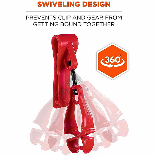 Ergodyne Squids 3425 Swiveling Glove Clip Holder for Gloves, Mitten, Personal Protective Equipment (PPE), Towel, Belt, Warehouse, Construction, Distribution - Swivel, Strong, Temperature Resistant, Durable, Non-conductive, Easy Grip - Red - Acetal (19553)