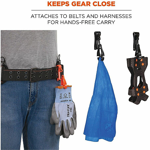 Ergodyne Squids 3425 Swiveling Glove Clip Holder for Gloves, Mitten, Personal Protective Equipment (PPE), Towel, Belt, Warehouse, Construction, Distribution - Swivel, Strong, Temperature Resistant, Durable, Non-conductive, Easy Grip - Black - Acet (19552)