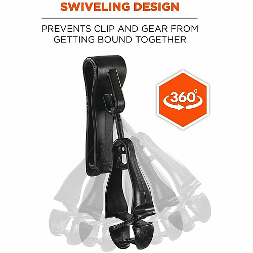 Ergodyne Squids 3425 Swiveling Glove Clip Holder for Gloves, Mitten, Personal Protective Equipment (PPE), Towel, Belt, Warehouse, Construction, Distribution - Swivel, Strong, Temperature Resistant, Durable, Non-conductive, Easy Grip - Black - Acet (19552)