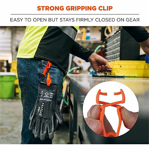 Ergodyne Squids 3425 Swiveling Glove Clip Holder for Gloves, Mitten, Personal Protective Equipment (PPE), Towel, Belt, Warehouse, Construction, Distribution - Swivel, Strong, Temperature Resistant, Durable, Non-conductive, Easy Grip - Orange - Ace (19558)