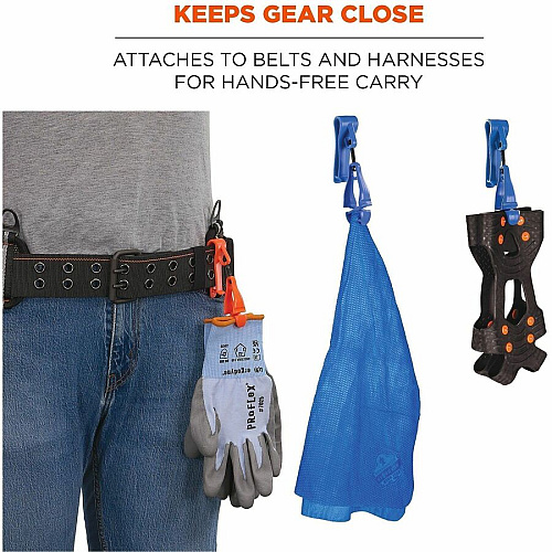 Ergodyne Squids 3425 Swiveling Glove Clip Holder for Gloves, Mitten, Personal Protective Equipment (PPE), Towel, Belt, Warehouse, Construction, Distribution - Swivel, Strong, Temperature Resistant, Durable, Non-conductive, Easy Grip - Blue - Aceta (19557)