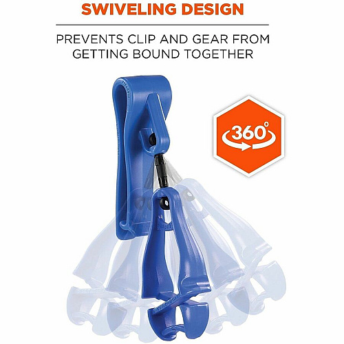 Ergodyne Squids 3425 Swiveling Glove Clip Holder for Gloves, Mitten, Personal Protective Equipment (PPE), Towel, Belt, Warehouse, Construction, Distribution - Swivel, Strong, Temperature Resistant, Durable, Non-conductive, Easy Grip - Blue - Aceta (19557)