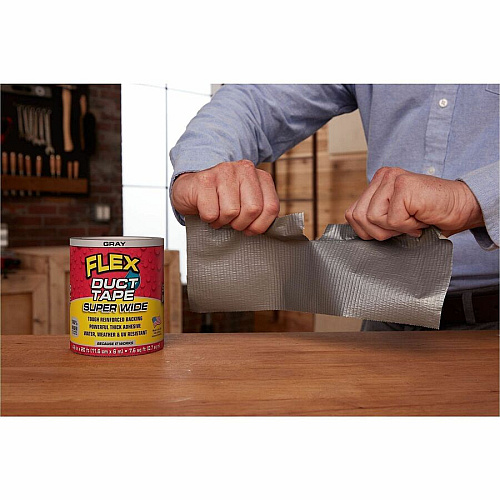 FLEX SEAL Super Wide Duct Tape 20 ft Length x 4.60" Width - Gray - Rubber Adhesive - Water Resistant, Weather Resistant, UV Resistant - For Reinforcing, Box, Household, Repair, DIY, Sealing, Drafting, Window, Door, Furniture, Fabric, ... - 6  (DTGRYR4620)